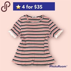 RO & DE frilly sleeve striped t-shirt